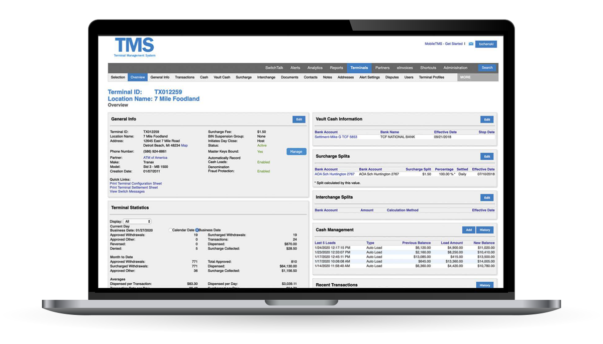 a laptop displaying a TMS screen